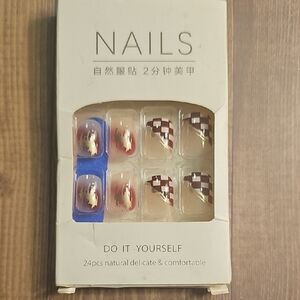 Checkered and Red Press-On Nails Set